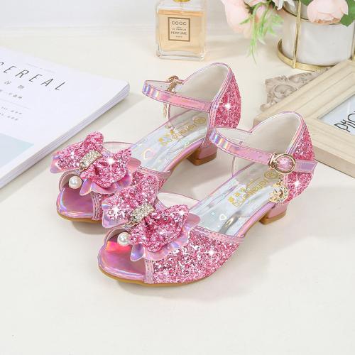 Beef Tendon & Microfiber PU Synthetic Leather & Synthetic Leather chunky Girl Sandals Plastic Sequins Pair