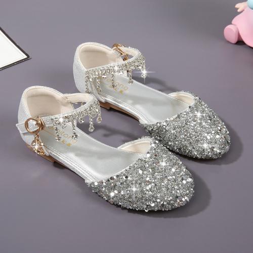 Beef Tendon & Microfiber PU Synthetic Leather & Rubber & Synthetic Leather Girl Kids Shoes & with rhinestone Pair
