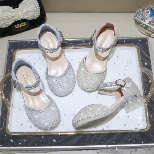 Beef Tendon & Microfiber PU Synthetic Leather Girl Kids Shoes & with rhinestone Pair
