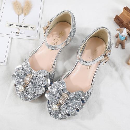 Beef Tendon & Synthetic Leather Girl Sandals Plastic Sequins Pair