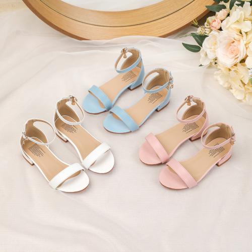 Beef Tendon & PU Leather chunky Girl Sandals Solid Pair