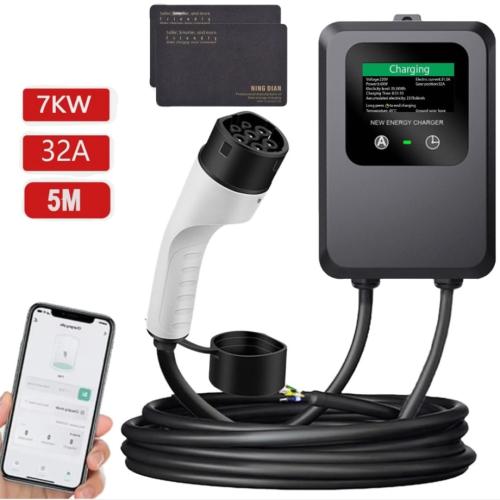 7kW 32A Type 2 EV Charger - Smart APP 5m Cable Car Fast Charging Station UK Plug