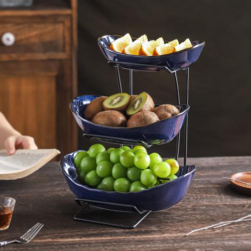 Porcelain & Iron triple layer Dried Fruit Plate durable blue PC