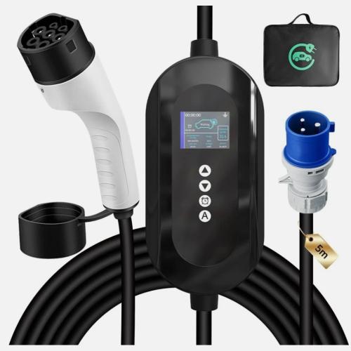 7KW 32AMP EV Type 2 Portable UK Plug Electric Vehicle Car Charger 5Meter Cable