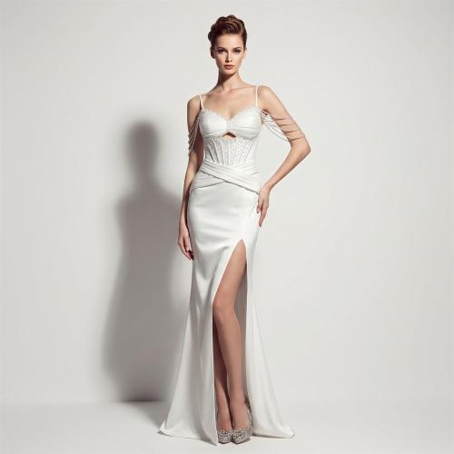 Satin Langes Abendkleid, Solide, mehr Farben zur Auswahl, Stück