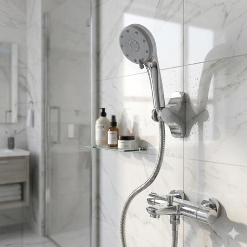 Plástico ABS & Acero inoxidable Set de ducha, plata, trozo
