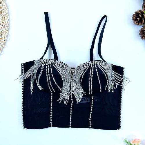 Polyester Camisole & skinny & with rhinestone black PC