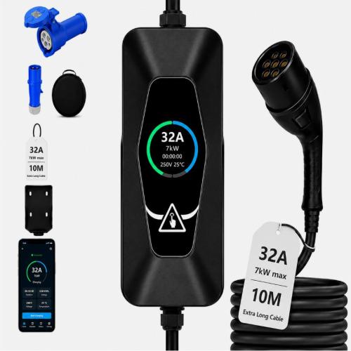 EV Charger Type 2 3 Pin UK Plug CEE 3.5kW 7.5kW 5M 10M Portable Cable