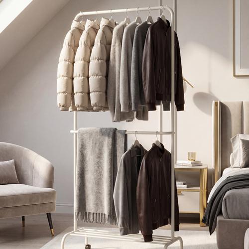 Iron Multifunction Clothes Hanging Rack with caster white PC