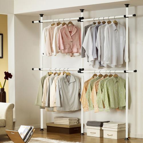 Metal Punch-free Clothes Hanging Rack stretchable white PC
