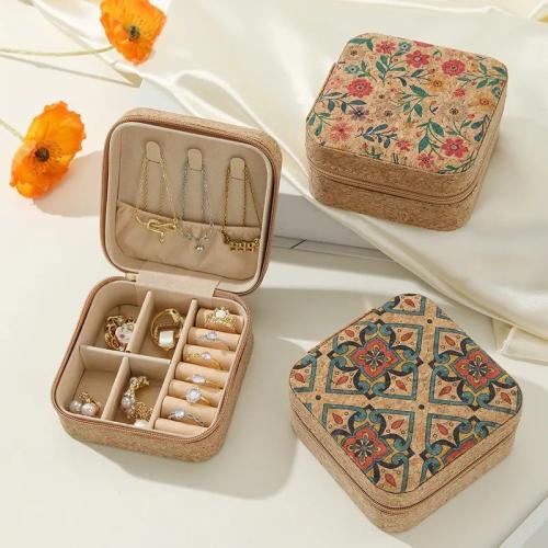 Cork Jewelry Storage Case dustproof & portable Flannelette printed PC