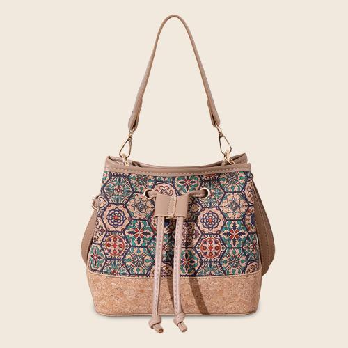 Wooden Bucket Bag Handbag with extra hanging strap PU Leather & Polyester PC