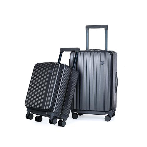 PC-Polycarbonate separating dry and moist Suitcase with password lock & with USB interface & waterproof Polyester striped PC
