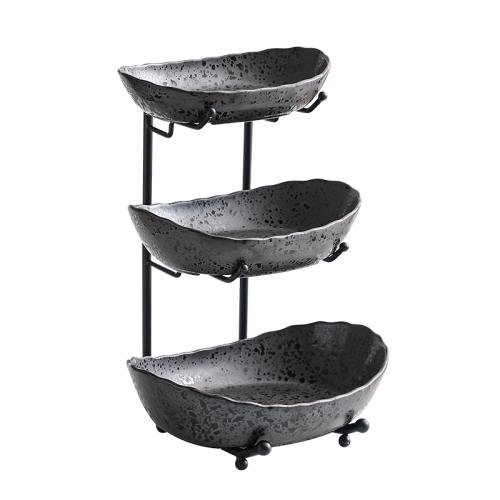Porcelain triple layer & easy cleaning Dried Fruit Plate durable Iron black PC