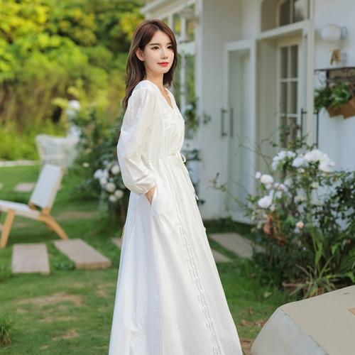 Polyester Einteiliges Kleid, Weiß, Stück