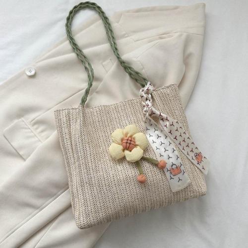 PU Leather Tote Bag & Easy Matching Woven Shoulder Bag large capacity floral PC