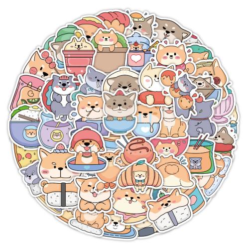 CLORURO DE POLIVINILO Adhesivo decorativo, Patrón de cachorro, colores mezclados, 60PCs/Bolso, Bolso