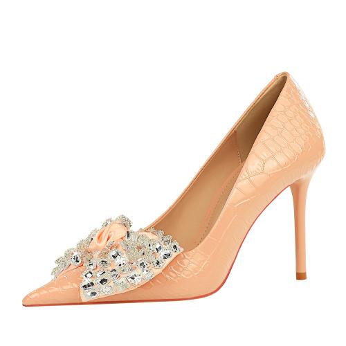 Patent Leather & PU Leather Stiletto High-Heeled Shoes & with rhinestone Pair