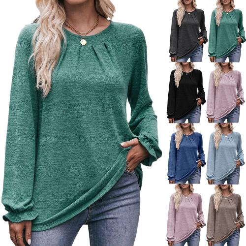 Polyester Soft Women Long Sleeve Blouses & loose & thermal & breathable Solid PC