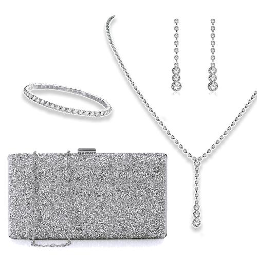 Polyester Sac d’embrayage Solide Argent Ensemble