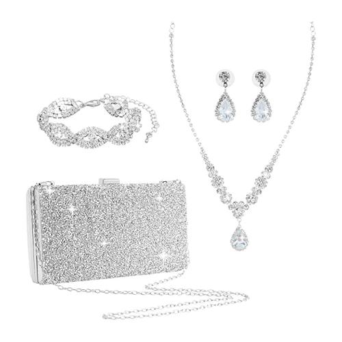 Nylon Sac d’embrayage Solide Argent Ensemble