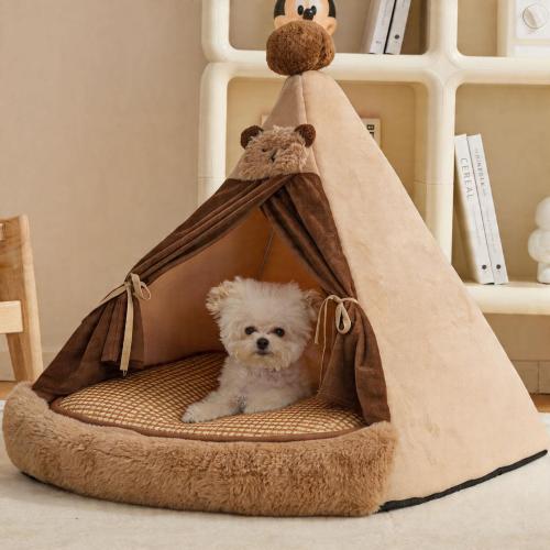 Rabbit Hair & Crystal Velvet Soft Pet Bed & thermal Cloth & Sponge coffee PC