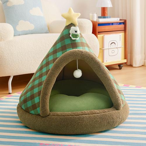 Plaid Fabric & Suede detachable and washable & Soft Pet Bed & thermal Cloth & Sponge plaid green PC