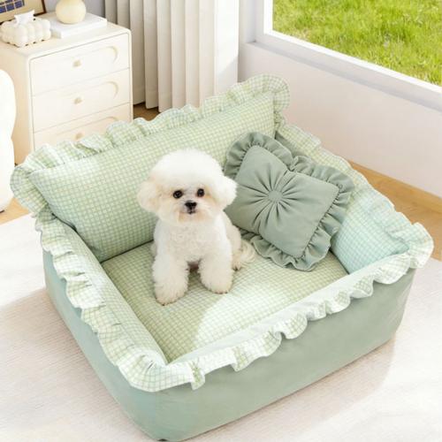 Cotton detachable and washable & Soft Pet Bed & thermal printed plaid PC