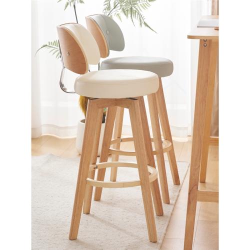 Waxed Leather & Solid Wood & Cowhide Bar Stool rotatable Lot