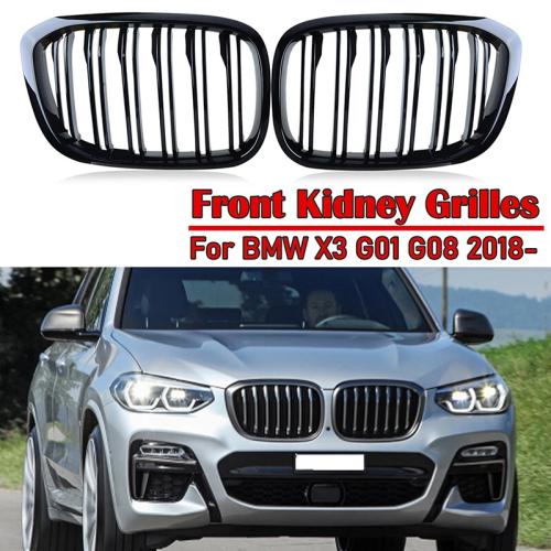 Pair Gloss Black Front kidney Grill Grille For BMW X3 G01 X4 G02 2018-2021