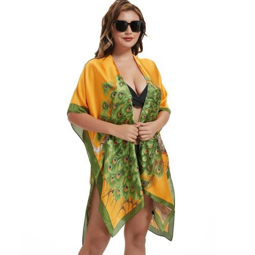 Polyester Zwemmen Cover Ups Afgedrukt pauwenveerpatroon Geel stuk
