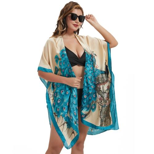 Polyester Zwemmen Cover Ups Afgedrukt pauwenveerpatroon Blauwe stuk