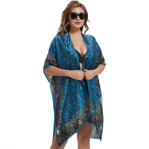 Polyester Zwemmen Cover Ups Afgedrukt Rillen Blauwe stuk