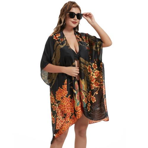 Polyester Zwemmen Cover Ups Afgedrukt Bloemen Zwarte stuk