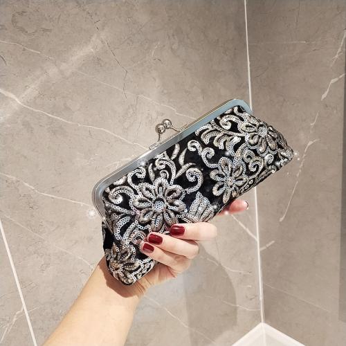 Polyester Sac d’embrayage Floral Noir pièce
