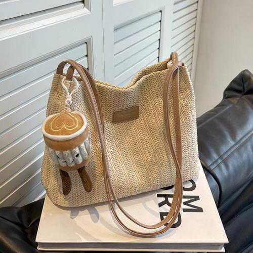 Paja & Cuero de la PU Bolsa de hombro tejida, más colores para elegir, trozo