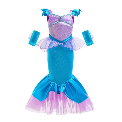 Polyester Princess Girl One-piece Dress patchwork Solid PC