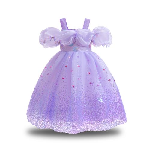 Polyester Girl One-piece Dress Cute Sequin purple PC