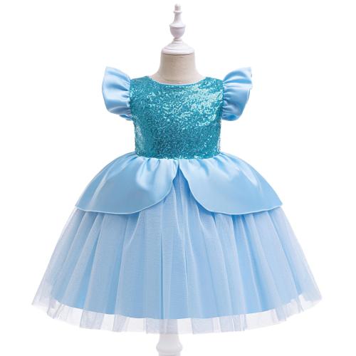 Polyester Princess Girl One-piece Dress Sequin sky blue PC