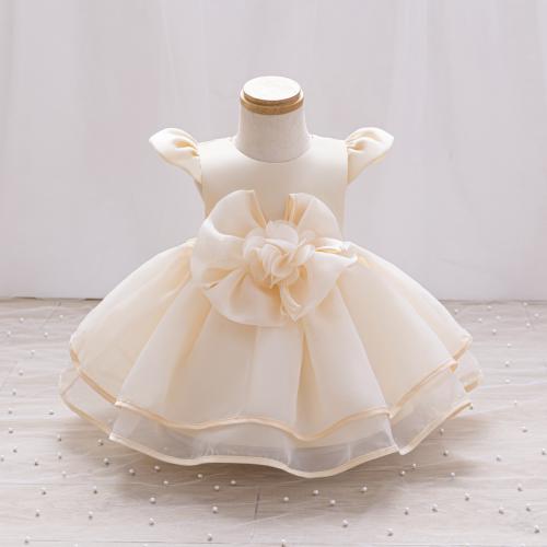 Gauze & Polyester Princess Girl One-piece Dress Cute & large hem design Solid PC