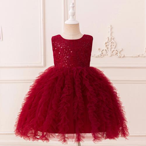 Gauze & Polyester Princess Girl One-piece Dress Sequin PC