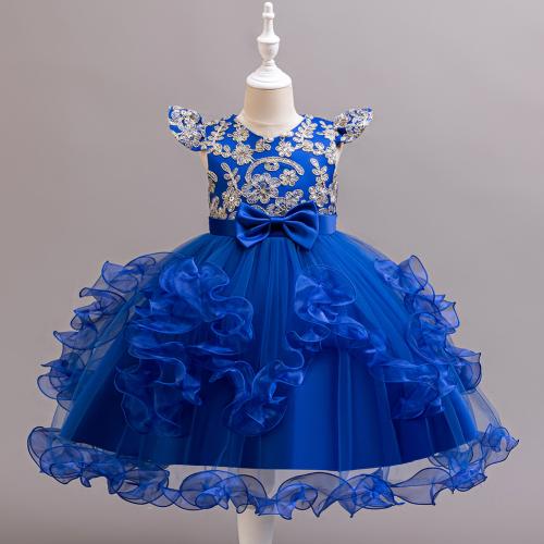 Gauze & Polyester Slim & Princess & Ball Gown Girl One-piece Dress embroidered PC