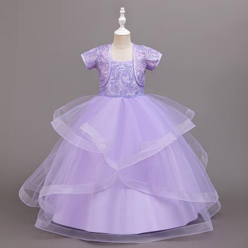 Organza & Polyester & Cotton Slim & Princess & Ball Gown Girl One-piece Dress & two piece embroidered Set