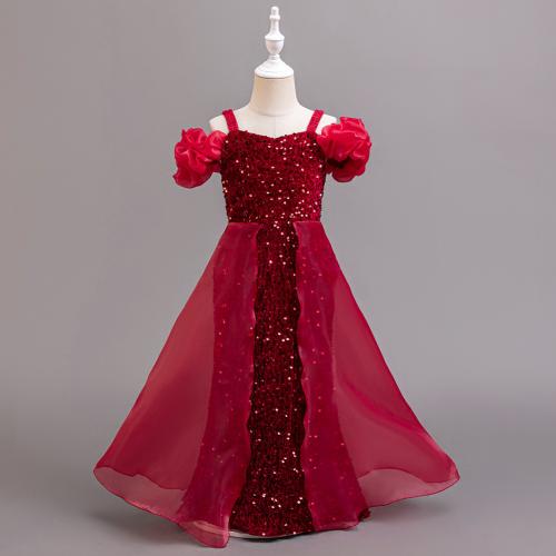 Gauze & Polyester & Cotton Slim & Princess & Ball Gown Girl One-piece Dress & off shoulder patchwork PC