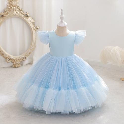 Gauze & Polyester Princess Girl One-piece Dress large hem design & breathable Solid PC