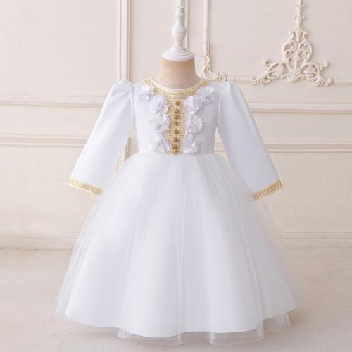 Viscose & Polyester Princess & Ball Gown Girl One-piece Dress patchwork floral white PC