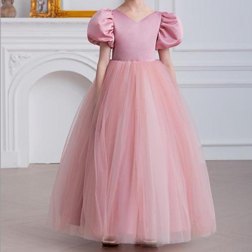 Girls' Long Evening Dress Puff Sleeve Dress Flower Girl Princess Dress