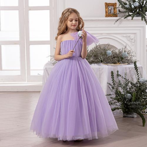 One-shoulder Bow Children's Performance Dress Flower Girls Wedding Dress