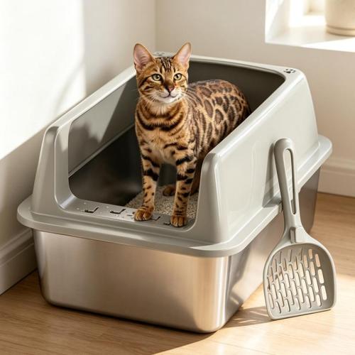 Stainless Steel detachable and washable Cat Litter Basin silver Set