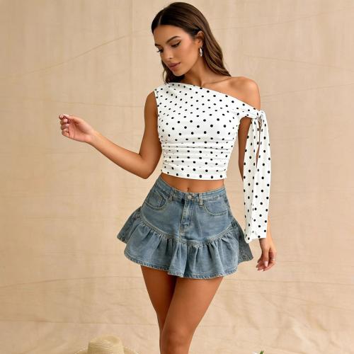 Milk Fiber & Polyester Women Sleeveless T-shirt midriff-baring & off shoulder PC